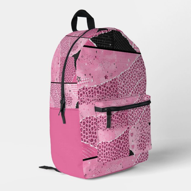 Trendy Pink Leopard Print School Backpack (Back Corner Left)