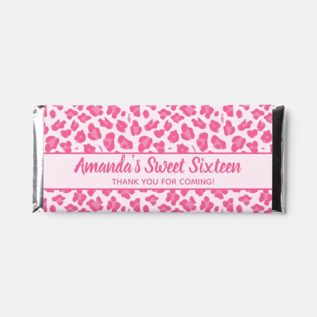 Trendy Pink Leopard Print - Sweet Sixteen Hershey Bar Favors (Front)