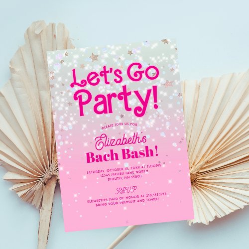Trendy Pink Lets Go Party Bachelorette Party Invitation