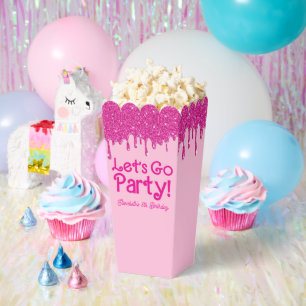 Trendy Pink Let's Go Party Birthday Favor Boxes