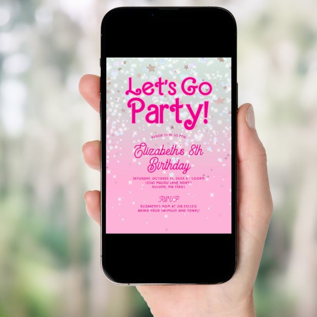 Trendy Pink Let's Go Party Birthday Invitation (Front Digital)