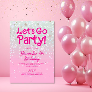 Trendy Pink Let's Go Party Birthday Invitation