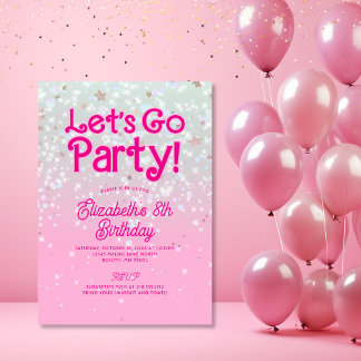 Trendy Pink Let's Go Party Birthday Invitation