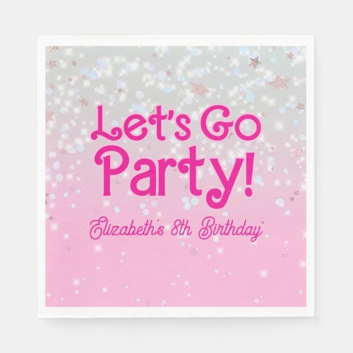 Trendy Pink Lets Go Party Birthday Napkins