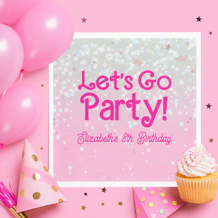 Trendy Pink Let's Go Party Birthday Napkins