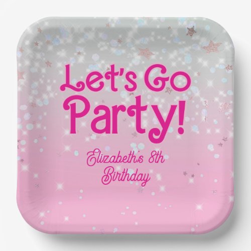 Trendy Pink Lets Go Party Birthday Party  Paper Plates