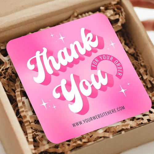 Trendy Pink Logo Groovy Business Thank You Card