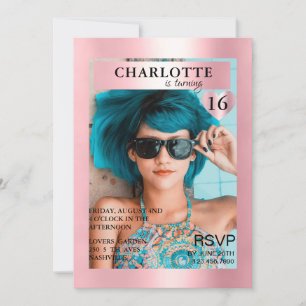 Trendy Pink Magazine Cover Photo Inspired  Invitation