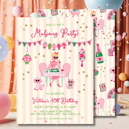 Trendy Pink Mahjong Party Game Night for Girls Invitation