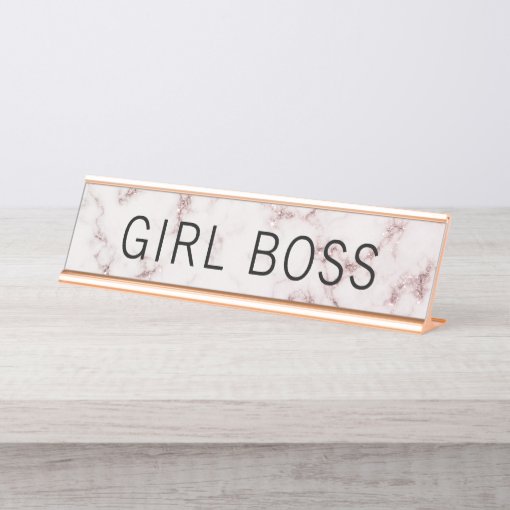 Trendy Pink Marble Girl Boss Desk Name Plate | Zazzle