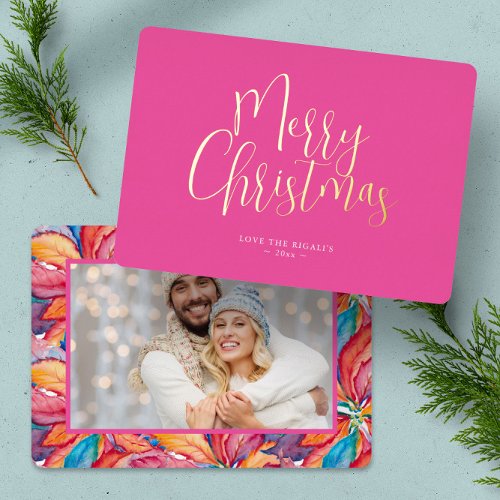 Trendy Pink Merry Christmas Foil Holiday Card