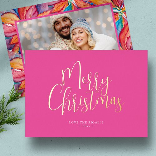 Trendy Pink Merry Christmas Foil Holiday Card