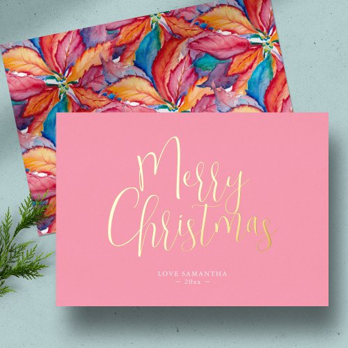 Trendy Pink Merry Christmas Foil Holiday Card