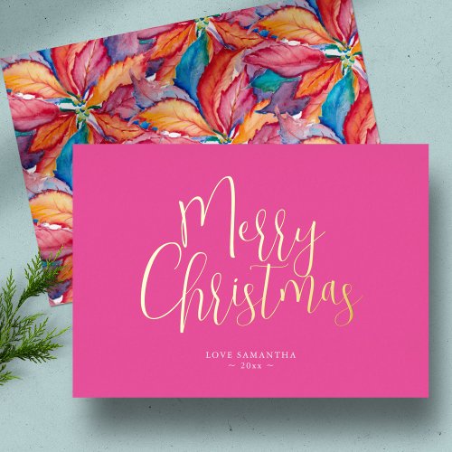 Trendy Pink Merry Christmas Foil Holiday Card