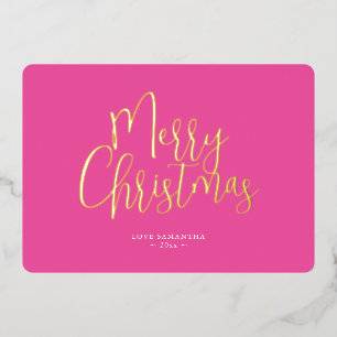 Trendy Pink Merry Christmas Foil Holiday Card