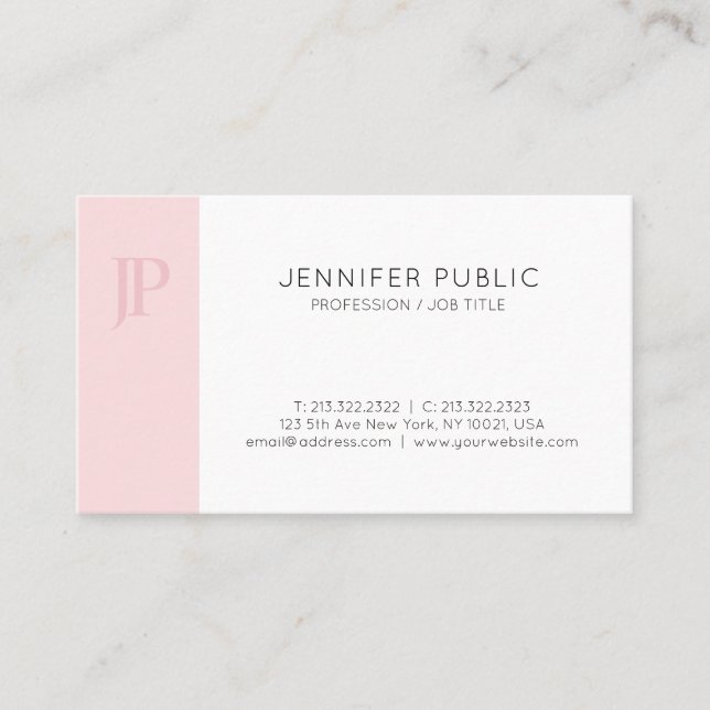 Trendy Pink Monogram Creative Sleek Design Plain Business Card (Front)