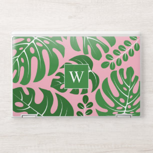 Trendy Pink Monstera Leaves Monogram HP Laptop Skin