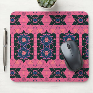 Trendy Pink Navy Geometric Ornamental Abstract Art Mouse Pad