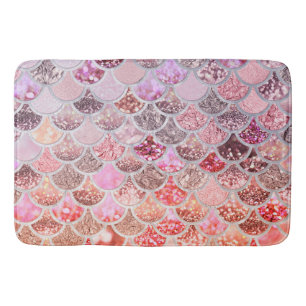 Trendy Pink Ombre Glitter Mermaid Fish Scales Bathroom Mat