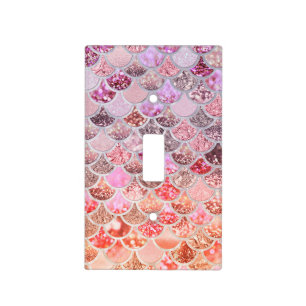 Trendy Pink Ombre Glitter Mermaid Fish Scales Light Switch Cover