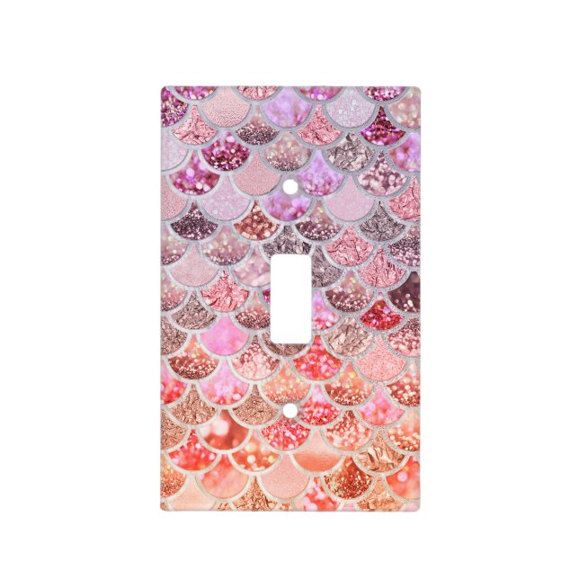 Trendy Pink Ombre Glitter Mermaid Fish Scales Light Switch Cover (Front)