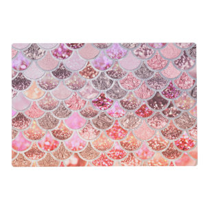Trendy Pink Ombre Glitter Mermaid Fish Scales Placemat