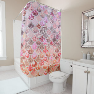 Trendy Pink Ombre Glitter Mermaid Fish Scales Shower Curtain