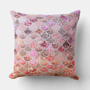 Trendy Pink Ombre Glitter Mermaid Fish Scales Throw Pillow