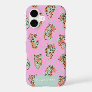 Trendy Pink Orange Tiger Jungle Personalized Name iPhone 17 Case