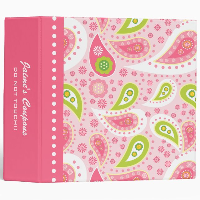 Trendy pink paisley personalized coupon binder (Front/Spine)