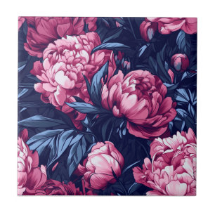 Trendy Pink Peonies Tiles  For Artful Flooring