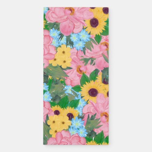 Trendy Pink Peonies Yellow Sunflowers Watercolor Magnetic Notepad