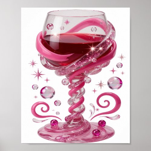 Trendy Pink PINK WINE GLASS Artistic Motif Poster