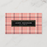 Trendy Pink Plaid and Tweed Business Card<br><div class="desc">Make a great impression with this stylish business card. Featuring a chic vintage design with a checkered brown tweed background. Personalize with your name,  business information,  monogram or other desired text. Click "Click to customize further" to change font style,  size or color or to add/delete text boxes.</div>