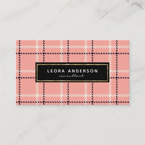 Trendy Pink Plaid and Tweed Business Card