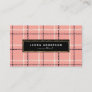 Trendy Pink Plaid and Tweed Business Card