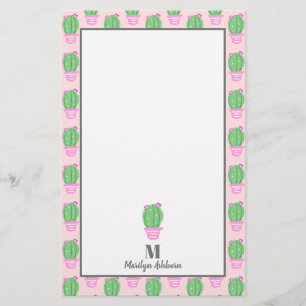 Trendy Pink Potted Cactus Personalized Stationery