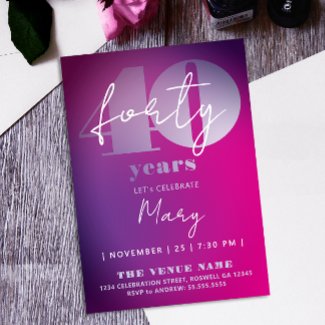 Trendy Pink Purple 40th Bday Ombre Bold Typography