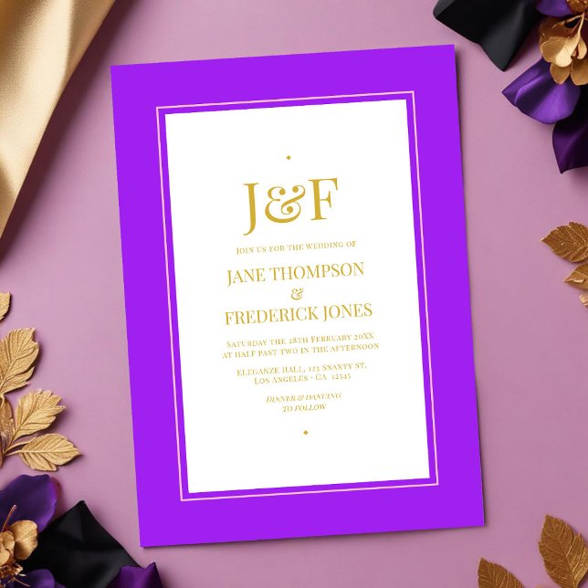 Trendy Pink, Purple, Black, and Gold Wedding Invitation (Pink, Purple, Black, and Gold Wedding )