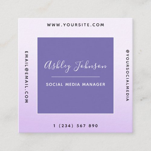 Trendy Pink Purple Ombre Gradient QR Code Social  Square Business Card