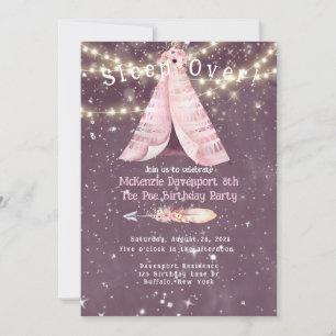 Trendy Pink Purple Tee Pee Girl Birthday Party Inv Invitation