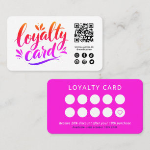 Trendy Pink QR Code Social Media Small Business Loyalty Card