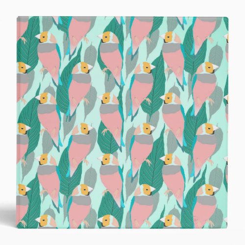 Trendy Pink Rainbow Finch Bird  Green Foliage 3 Ring Binder