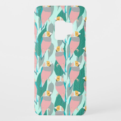 Trendy Pink Rainbow Finch Bird  Green Foliage Case_Mate Samsung Galaxy S9 Case