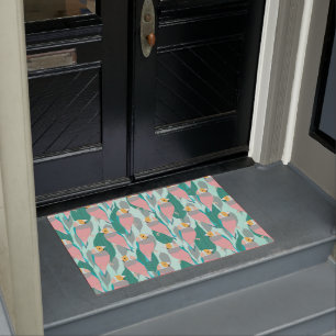 Trendy Pink Rainbow Finch Bird & Green Foliage Doormat