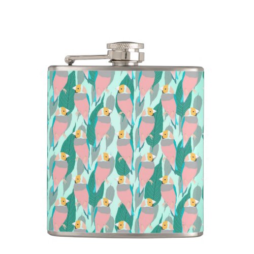 Trendy Pink Rainbow Finch Bird  Green Foliage Flask