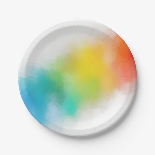 Trendy Pink Red Blue Purple Yellow Green Modern Paper Plates (Front)
