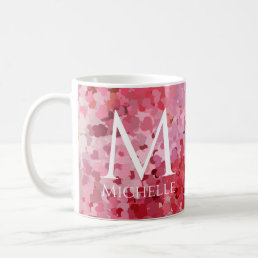 Trendy Pink Red Hearts Template Monogram Initial Coffee Mug