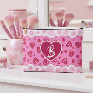 Trendy Pink Red Hearts With Dots And Swirls Accessory Pouch