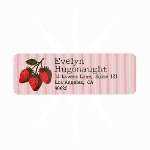 Trendy Pink Red Strawberries & Stripes Long Name Label